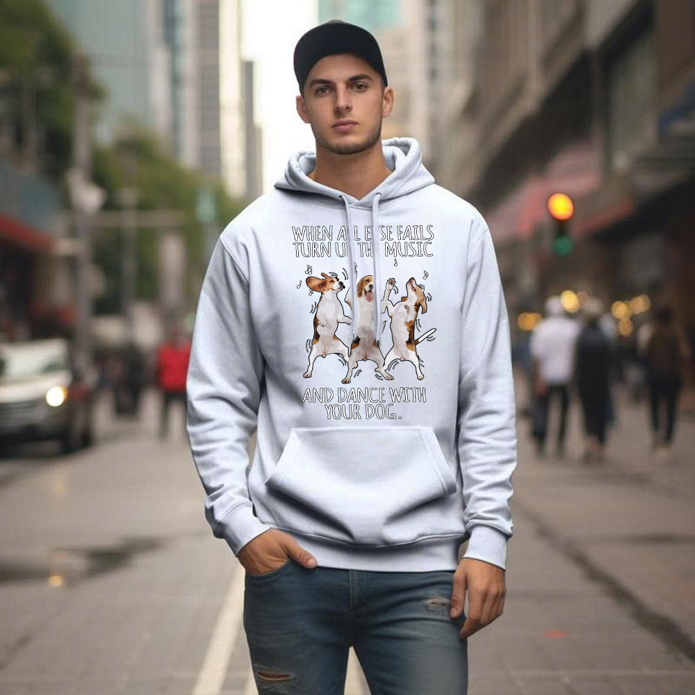 Beagle When All Fails Turn Up Music Dance With Your Dog Hoodie Funny Dog Themed Gift