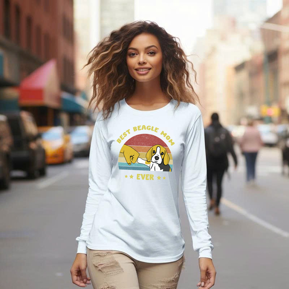 Best Beagle Mom Ever Shirt Beagle Lover Vintage Long Sleeve Shirt Gift For Womens
